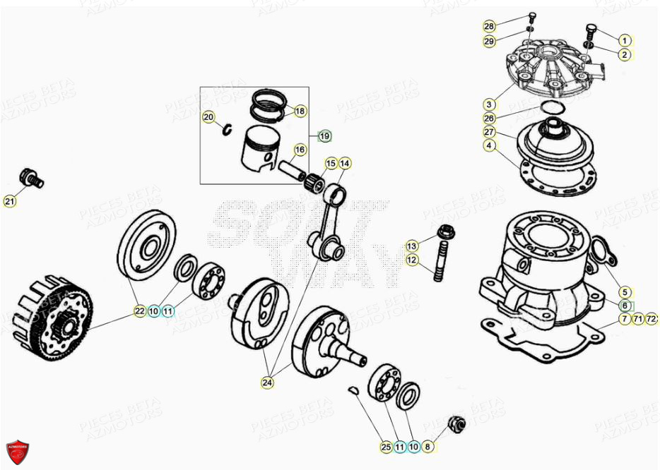 Vilebrequin Piston Contre Arbre AZMOTORS PiÃ¨ces BETA EVO 2T -125CC- FACTORY - (2020)