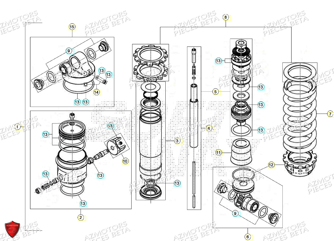 Amortisseur AZMOTORS PiÃ¨ces Beta TRIAL EVO 125 FACTORY 2T 2024
