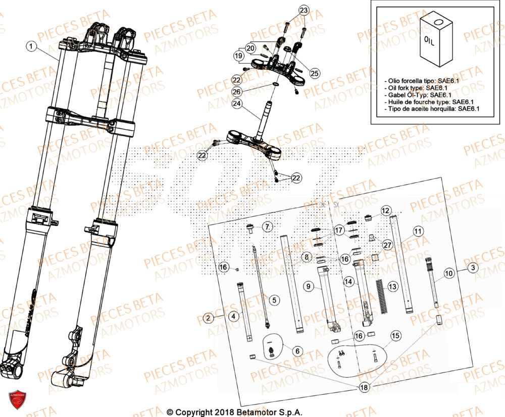 Fourche AZMOTORS PiÃ¨ces BETA EVO 200 2T - [2024]