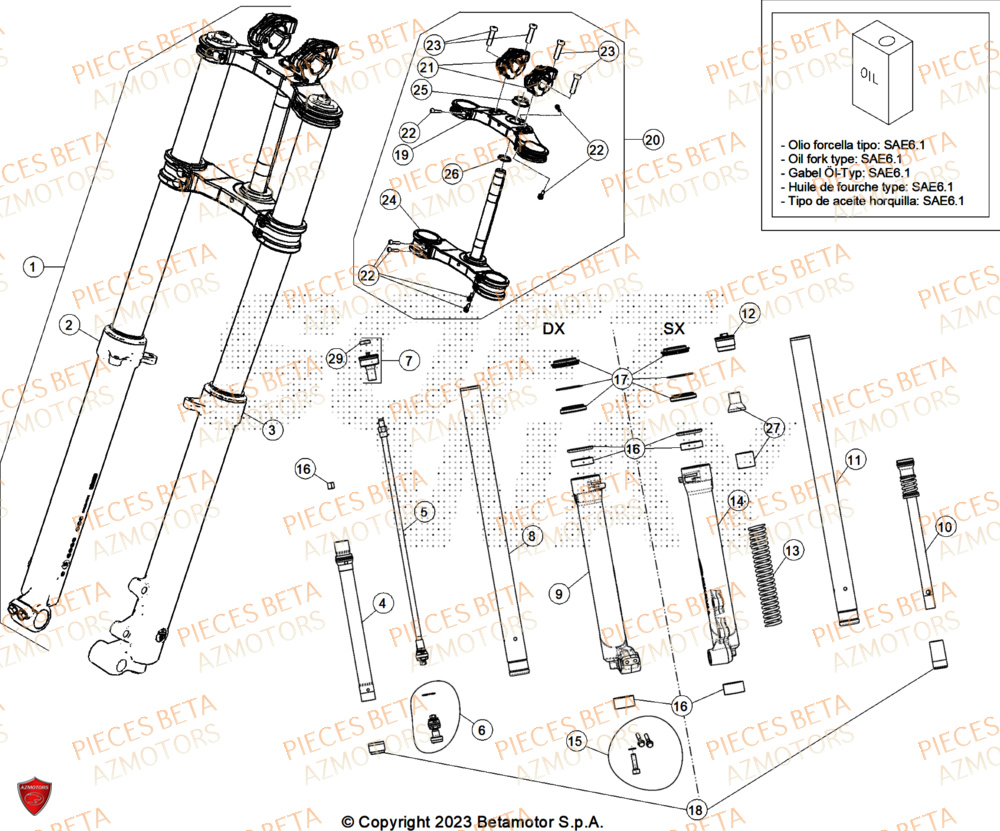 Fourche AZMOTORS PiÃ¨ces Beta TRIAL EVO 250 FACTORY 2T 2024