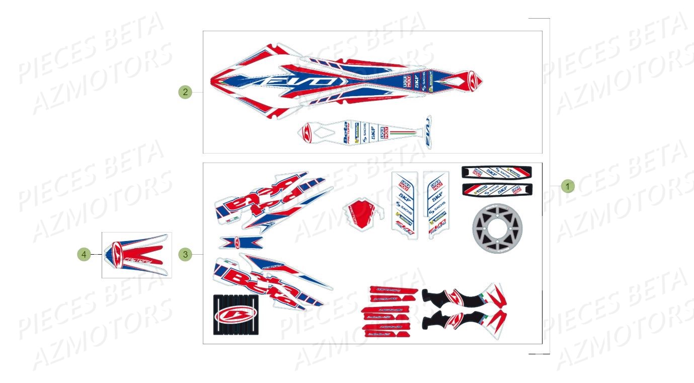 Autocollants AZMOTORS PiÃ¨ces BETA EVO 2T -250CC- FACTORY - (2015)