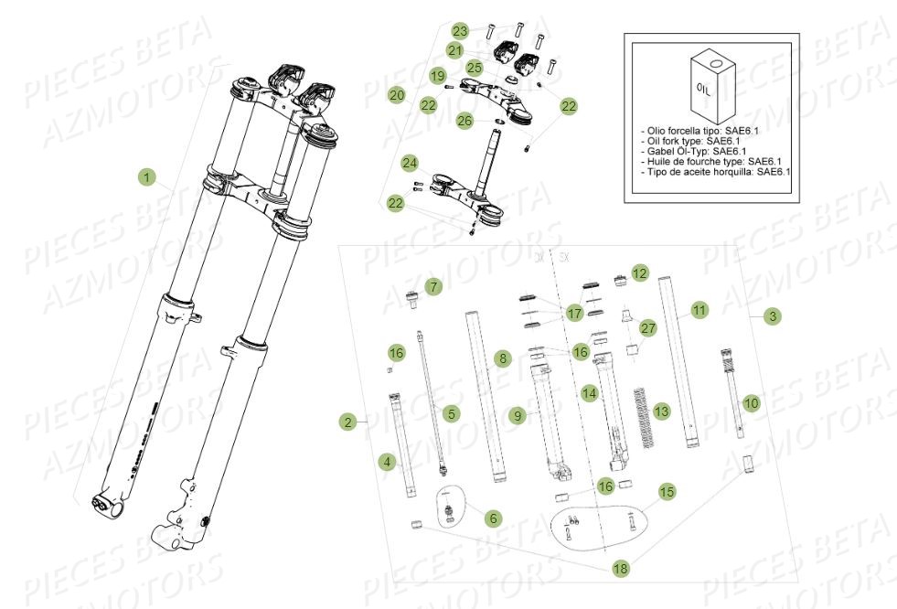 Fourche AZMOTORS PiÃ¨ces BETA EVO 2T -250CC- FACTORY - (2015)