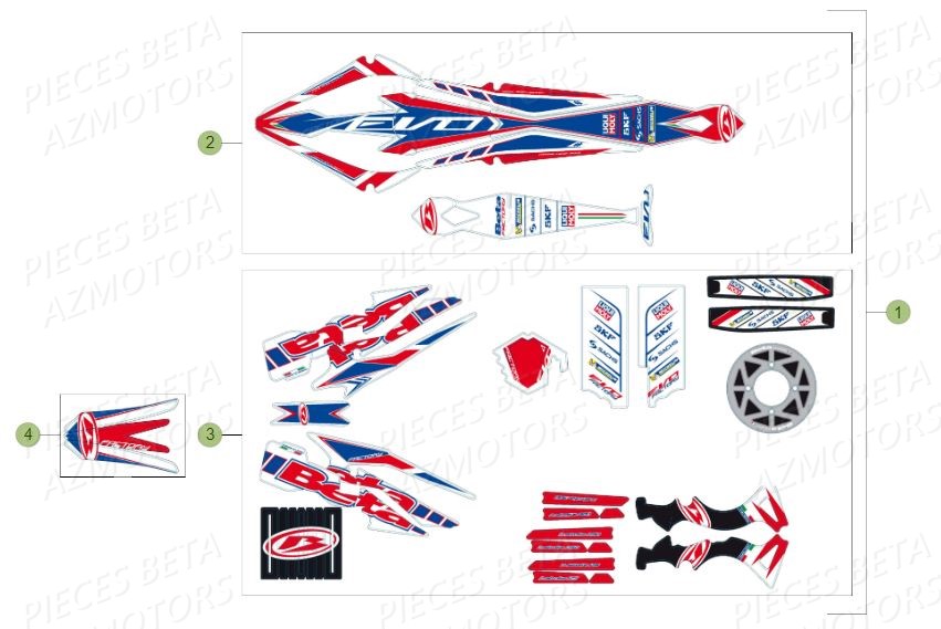 Autocollants AZMOTORS PiÃ¨ces BETA EVO 2T -300CC- FACTORY - (2015)