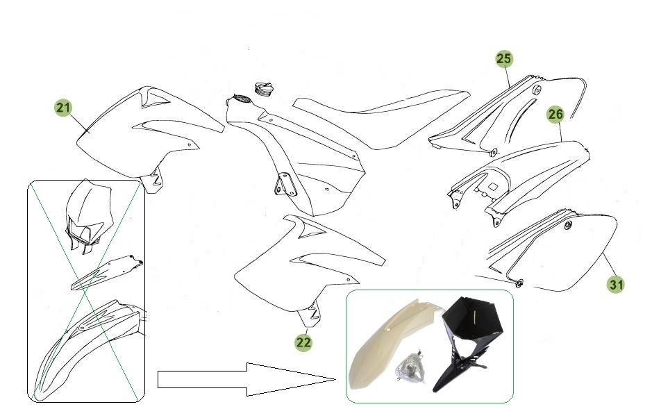 [2005 09] Kit Plastiques Rr Standard 50 Montage Avec Phare Triangulaire AZMOTORS KIT CARENAGES BETA 50