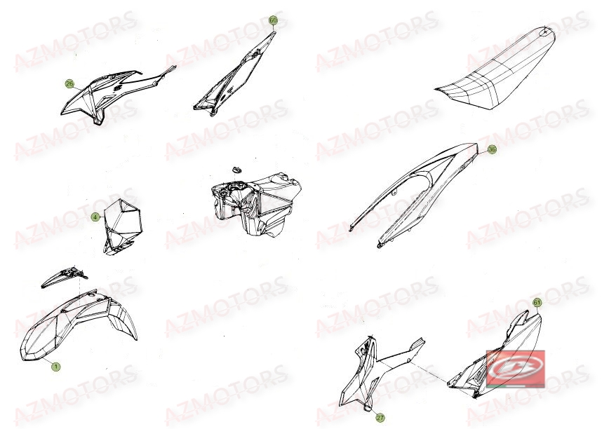 2012 2019 Kit 7 Plastiques Rr Motard Sport Track 50 AZMOTORS KIT CARENAGES BETA 50 SM