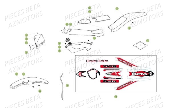 Carenages AZMOTORS PiÃ¨ces BETA MINI TRIAL 50 LC - (2015)
