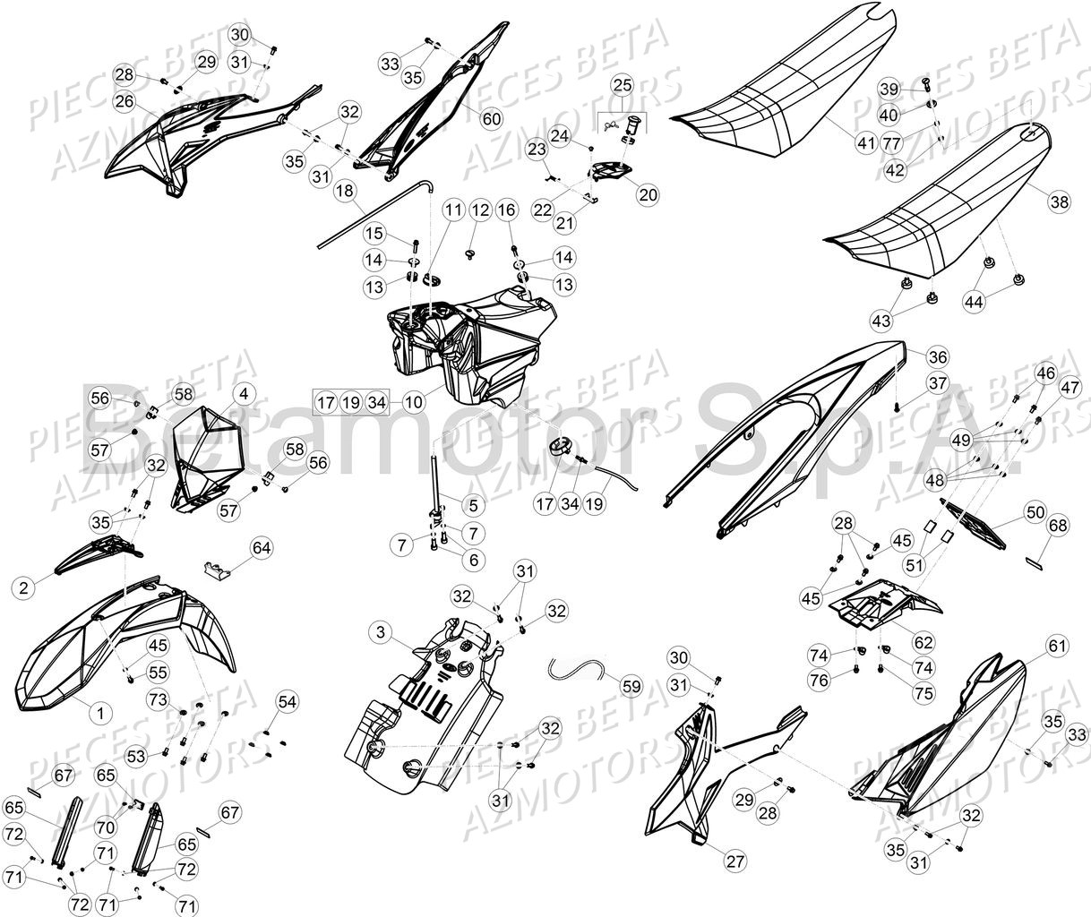 Carenages Reservoir Selle AZMOTORS BETA Motard 50 Sport MY18