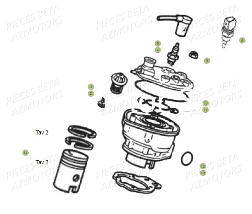 Cylindre AZMOTORS BETA Motard Standard RR 2T 50 MY19