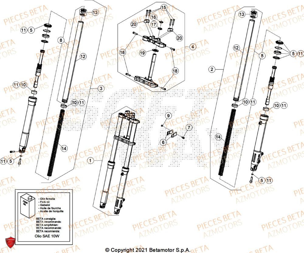 Fourche AZMOTORS BETA Motard STANDARD RR 2T 50 2025