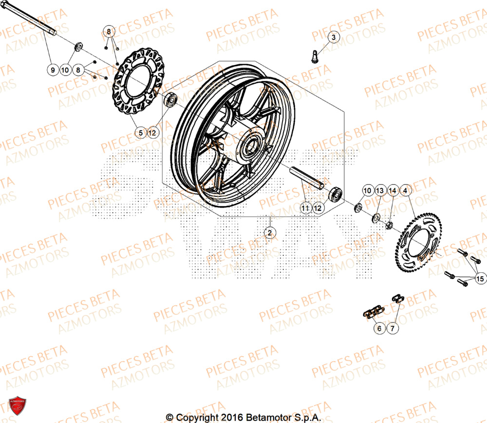 Roue Arriere AZMOTORS BETA Motard SPORT 2T 50 2025