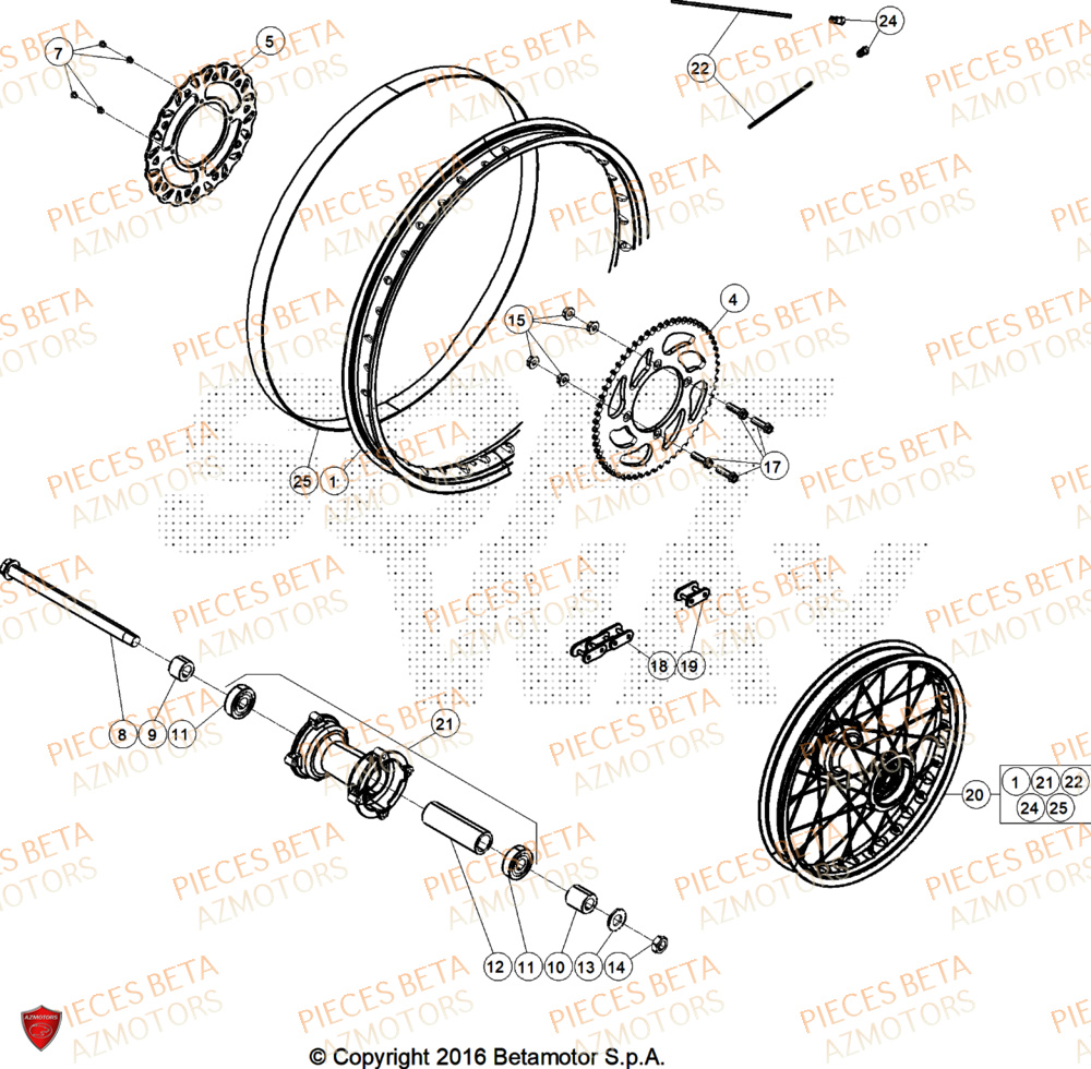 Roue Arriere AZMOTORS BETA Motard TRACK 2T 50 2025
