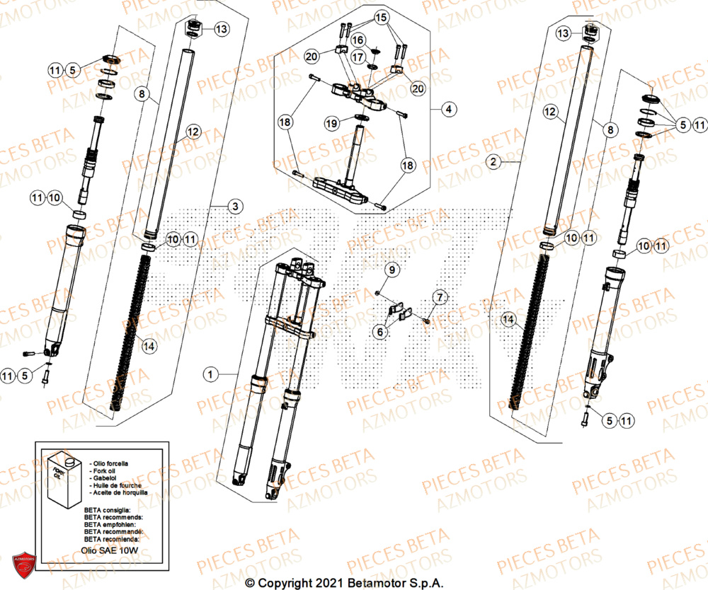 Fourche AZMOTORS BETA Motard X GREY 2T 50 2026