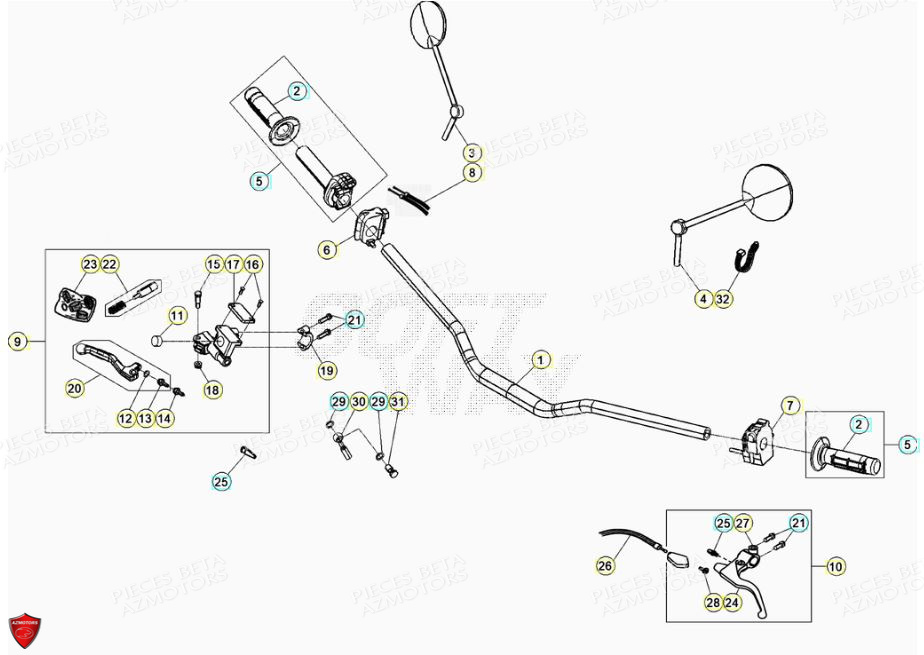 Commandes Guidon AZMOTORS PiÃ¨ces BETA RR Motard 125 4T LC - 2021-2022