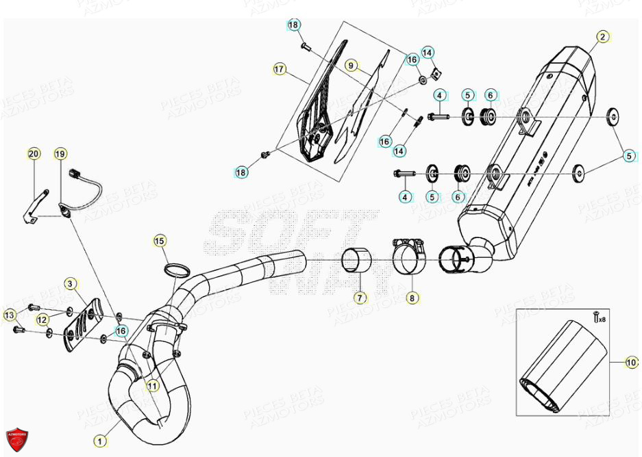 Echappement AZMOTORS PiÃ¨ces BETA RR Motard 125 4T LC - 2021-2022