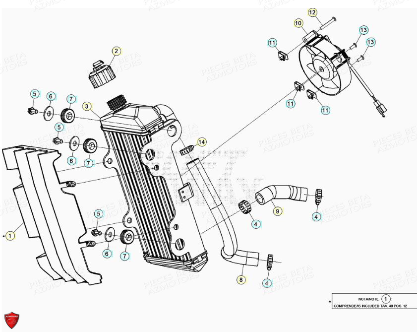 Radiateur Installation De Refroidissement AZMOTORS PiÃ¨ces BETA RR Motard 125 4T LC - 2021-2022