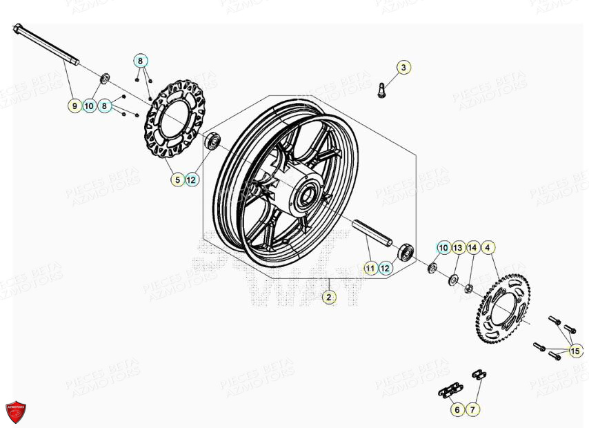Roue Arriere AZMOTORS PiÃ¨ces BETA RR Motard 125 4T LC - 2021-2022