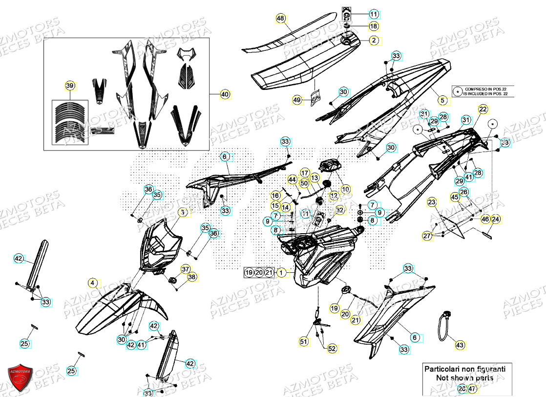 Carenages Reservoir Selle AZMOTORS PiÃ¨ces BETA MOTARD RR 125 4T R 2024
