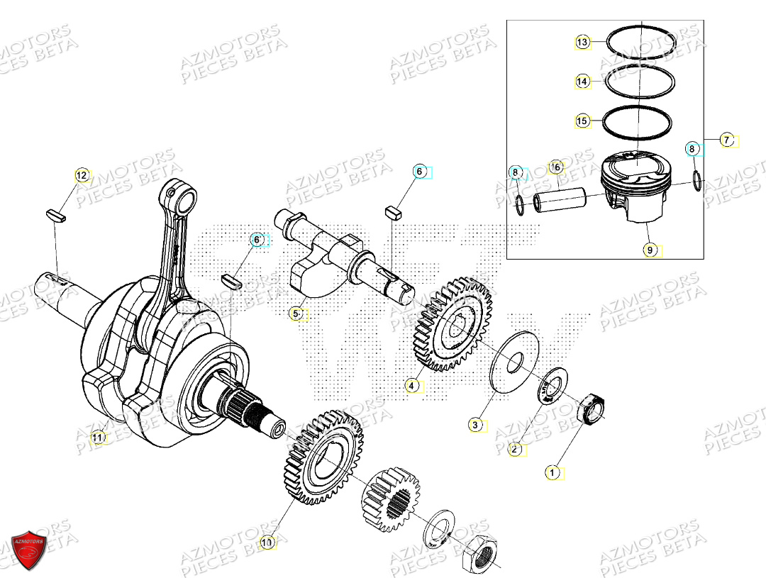 Vilebrequin Piston AZMOTORS PiÃ¨ces BETA MOTARD RR 125 4T T 2024