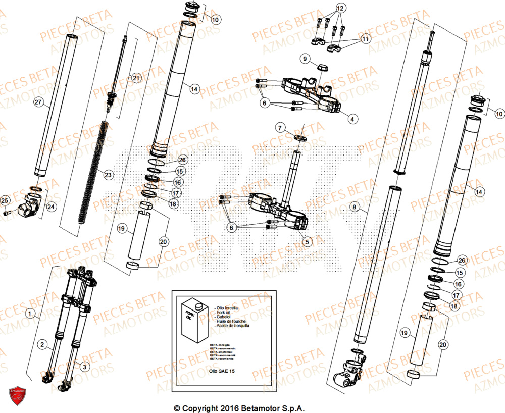 Fourche AZMOTORS PiÃ¨ces BETA MOTARD RR 125 4T X 2025