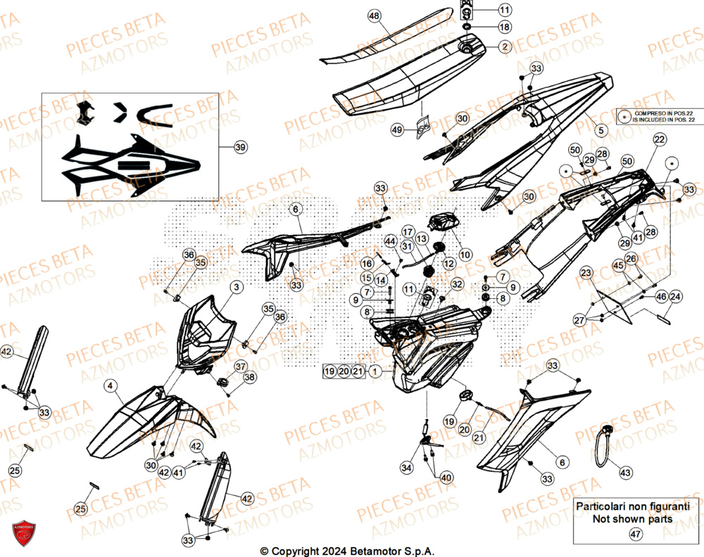 Carenages AZMOTORS PiÃ¨ces BETA MOTARD RR 125 4T X GREY 2024