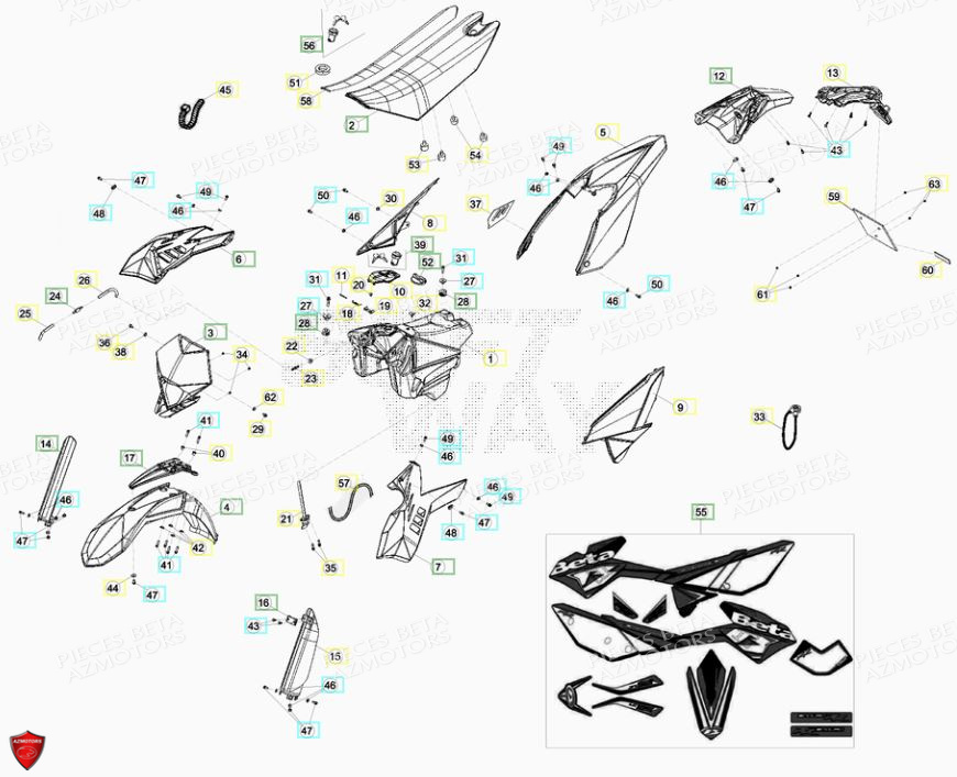 Carenages Reservoir Selle Du 0100277 A 0199999 AZMOTORS PiÃ¨ces BETA RR Motard 125 LC - 2013/2014