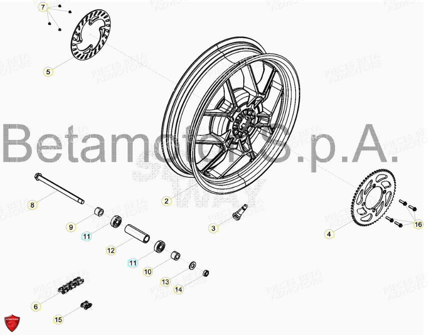 Roue Arriere Du 0100001 A 0100365 AZMOTORS PiÃ¨ces BETA RR Motard 125 LC - 2013/2014