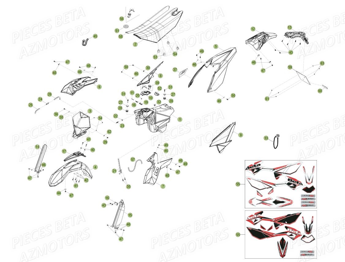 Carenages AZMOTORS PiÃ¨ces BETA RR Motard 125 LC - 2015