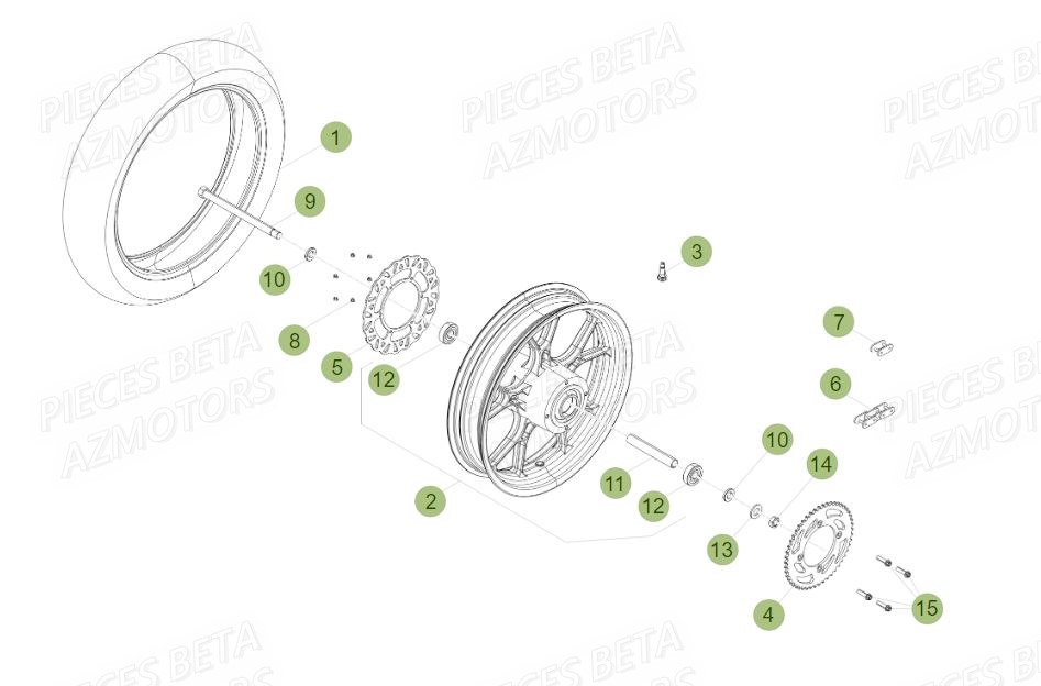 Roue Arriere AZMOTORS PiÃ¨ces BETA RR Motard 125 LC - 2015