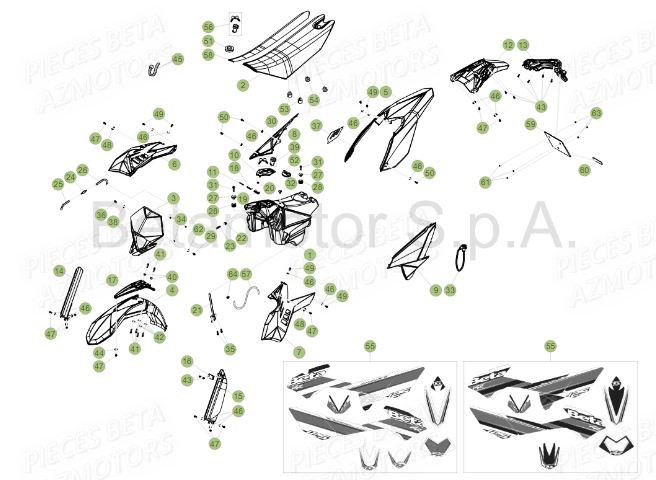 Carenages AZMOTORS PiÃ¨ces BETA RR Motard 125 LC - 2016