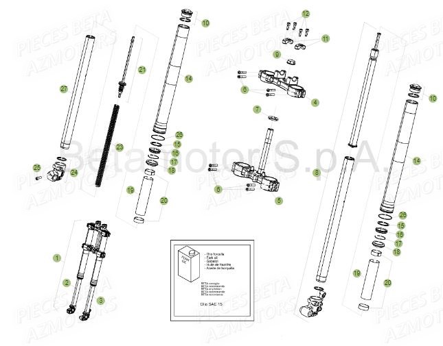 Fourche AZMOTORS PiÃ¨ces BETA RR Motard 125 LC - 2016