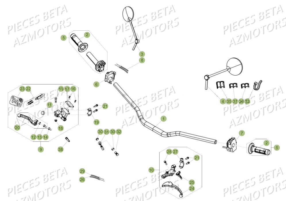 Commandes Guidon AZMOTORS PiÃ¨ces BETA RR Motard 125 LC - 2018