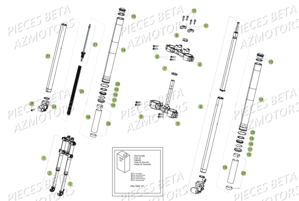 Fourche AZMOTORS PiÃ¨ces BETA RR Motard 125 LC - 2018