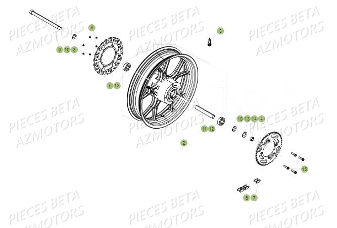 Roue Arriere AZMOTORS PiÃ¨ces BETA RR Motard 125 LC - 2019