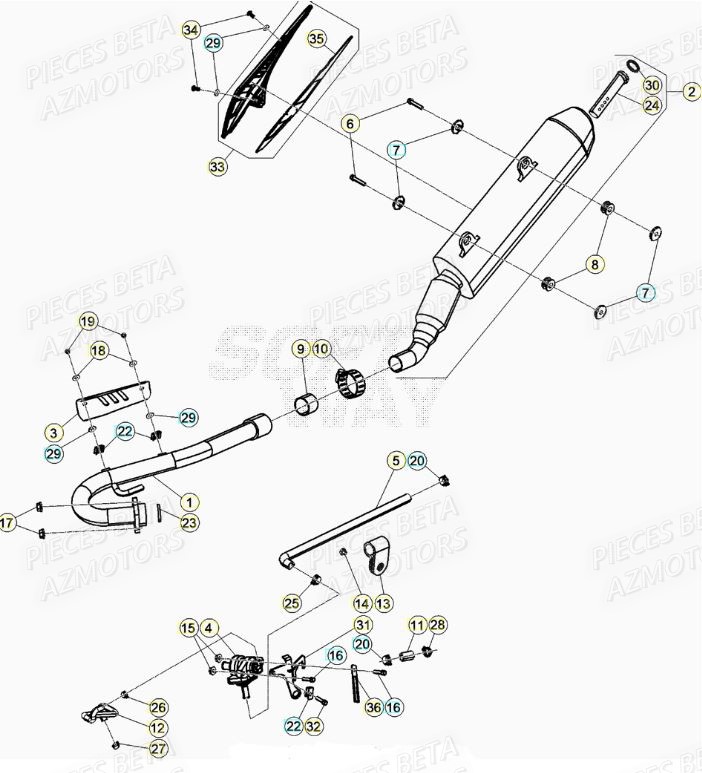 Echappement AZMOTORS PiÃ¨ces BETA RR Motard 125 LC - 2020