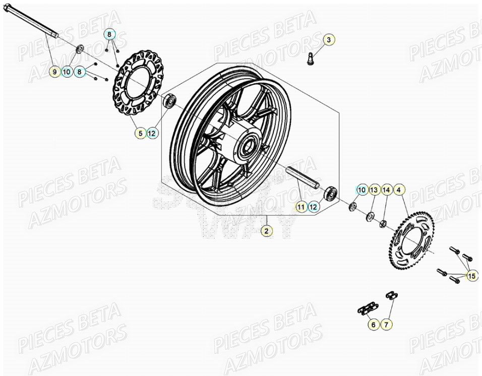 Roue Arriere AZMOTORS BETA Motard STANDARD RR 2T 50 2021-2022