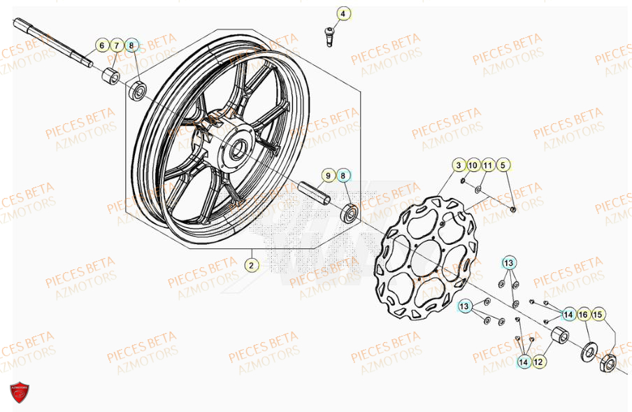 Roue Avant AZMOTORS BETA Motard STANDARD RR 2T 50 2023