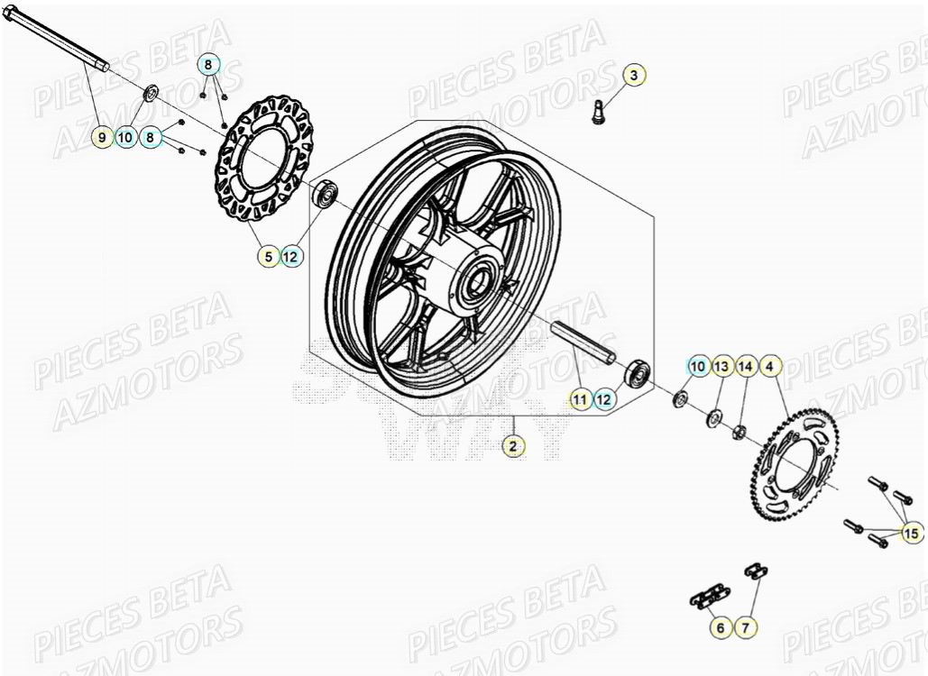 Roue Arriere AZMOTORS BETA Motard SPORT 2T 50 (2020)