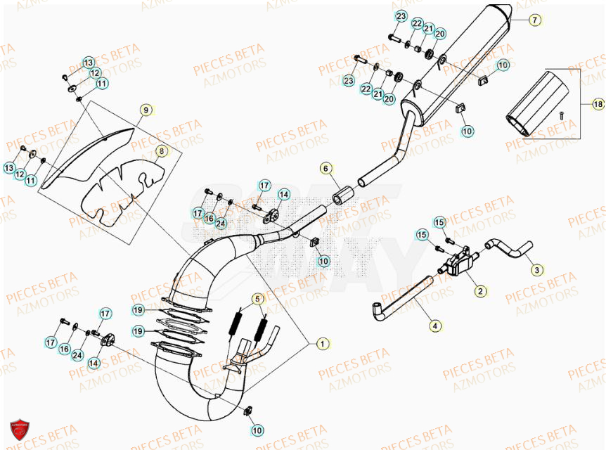 Echappement AZMOTORS BETA Motard TRACK 2T 50 2023