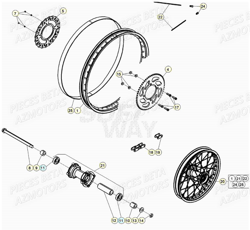 Roue Arriere AZMOTORS BETA Motard TRACK 2T 50 2021-2022