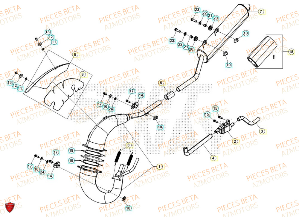 Echappement AZMOTORS BETA Motard X GREY 2T 50 2024