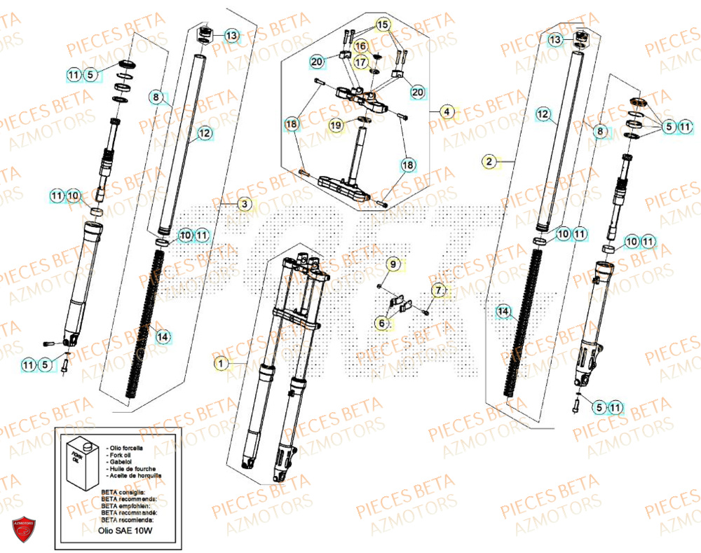 Fourche AZMOTORS BETA Motard X GREY 2T 50 2024