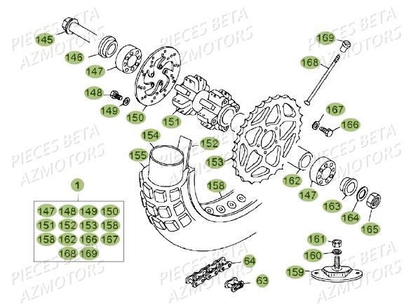 Roue Arriere AZMOTORS PiÃ¨ces BETA REV 80 JUNIOR - [2009]