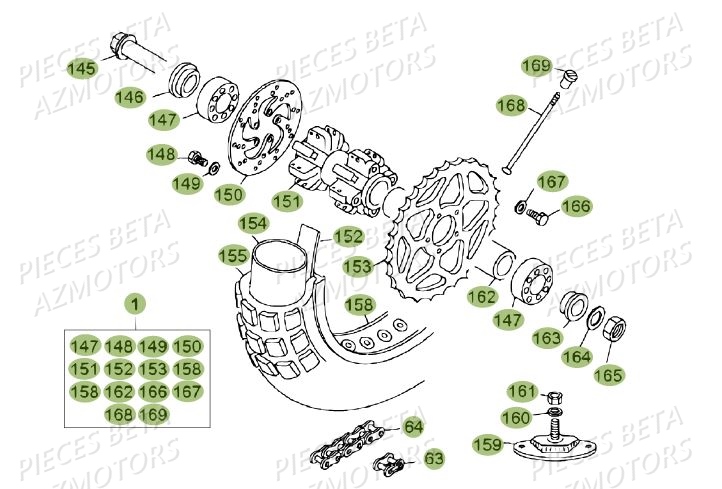 Roue Arriere AZMOTORS PiÃ¨ces BETA REV 80 JUNIOR - (2014)