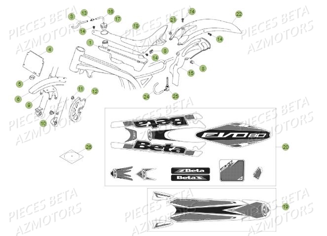 Carenages AZMOTORS PiÃ¨ces BETA REV 80 JUNIOR - (2016)