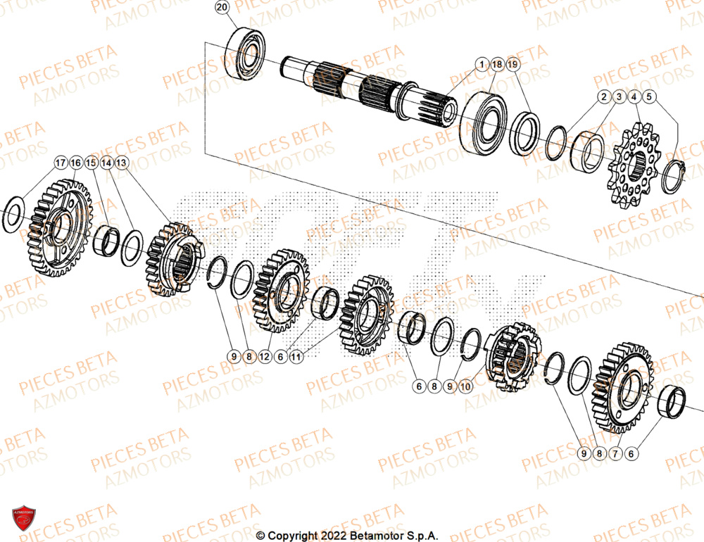 Arbre Secondaire AZMOTORS PiÃ¨ces Beta RR 125 2T RACE - 2026