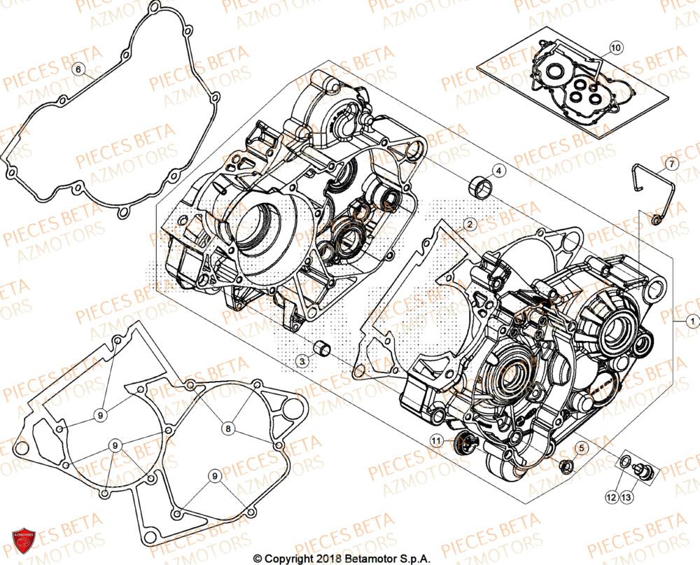 Carter Moteur AZMOTORS PiÃ¨ces Beta RR 125 2T RACE - 2026