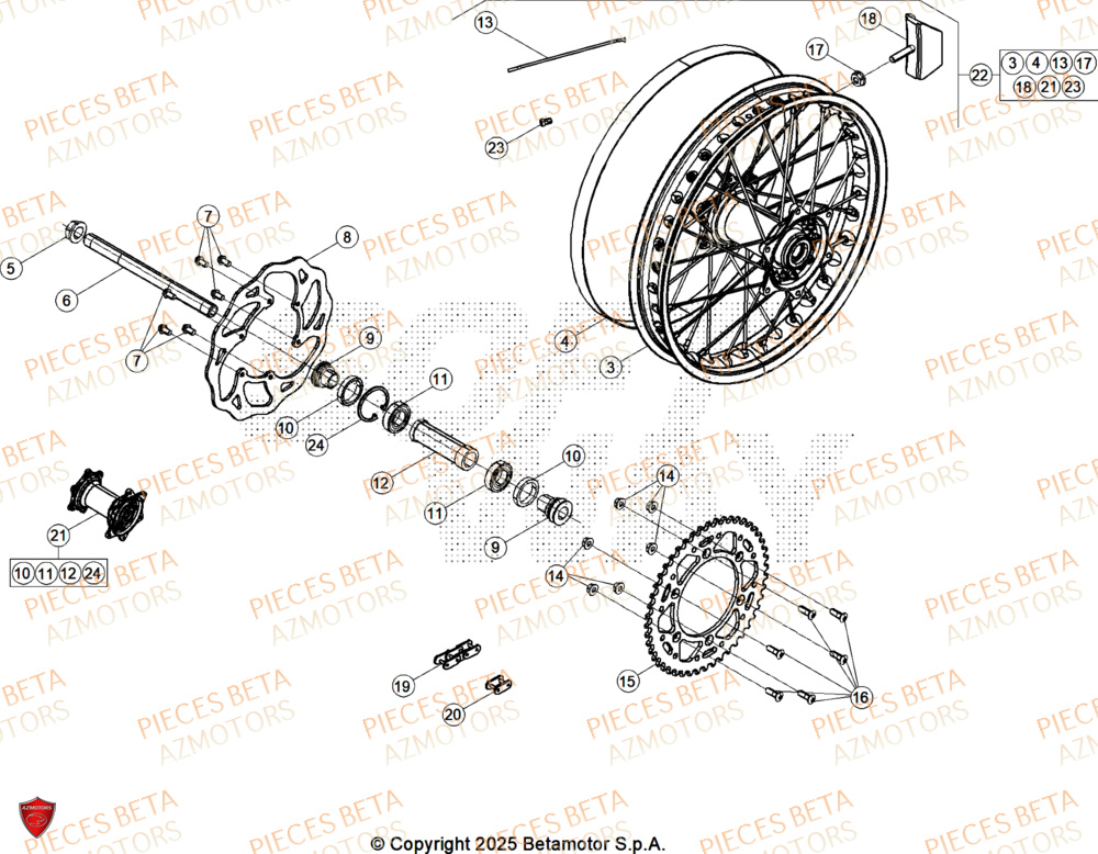 Roue Arriere AZMOTORS PiÃ¨ces Beta RR 125 2T RACE - 2026