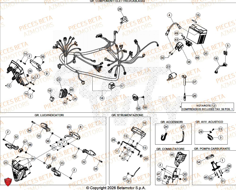 Equipement Electrique AZMOTORS PiÃ¨ces Beta ENDURO RR 125 4T R 2026