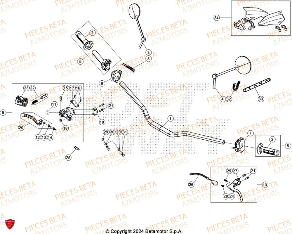 Guidon AZMOTORS PiÃ¨ces Beta ENDURO RR 125 4T R 2026