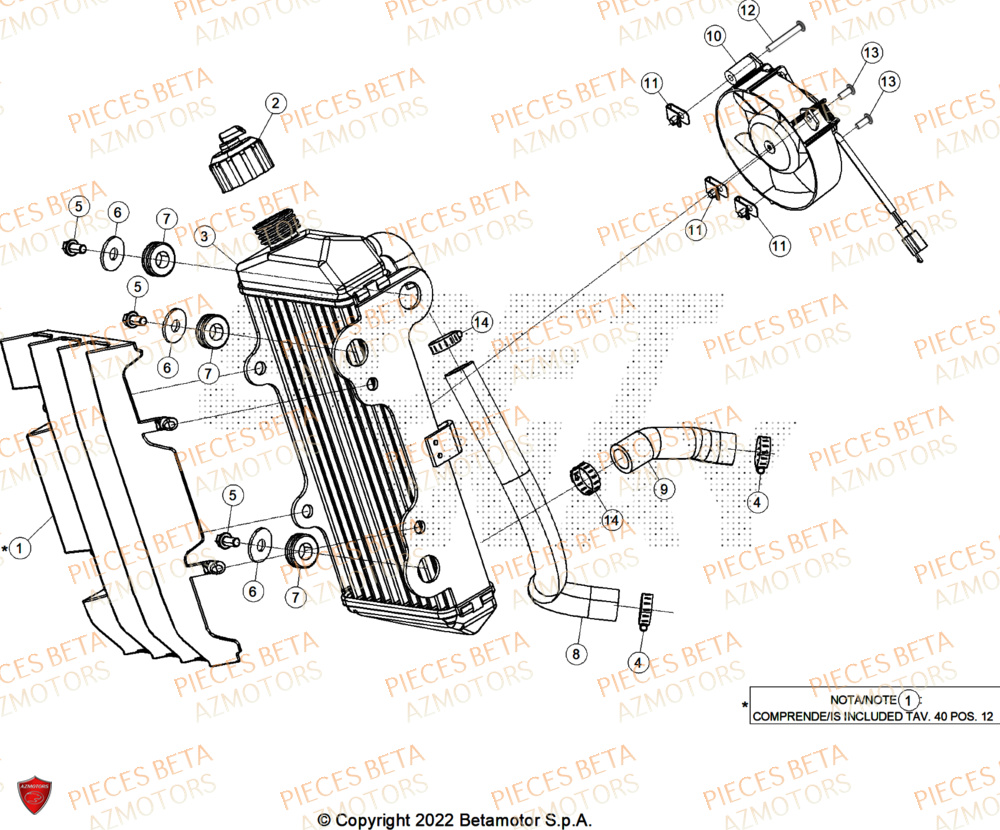 Radiateur AZMOTORS PiÃ¨ces Beta ENDURO RR 125 4T R 2026